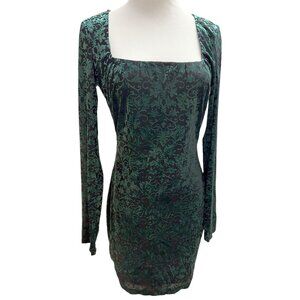 Lulus Decadent Energy Size S Green Black Velvet Mesh Back Floral Mini Dress SHO
